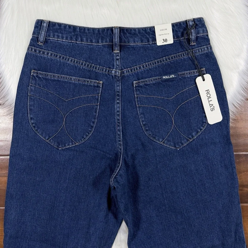 Rolla's Women's Size 30 Pacific Blue High Rise Wide Leg Sailor Scoop Denim Jeans